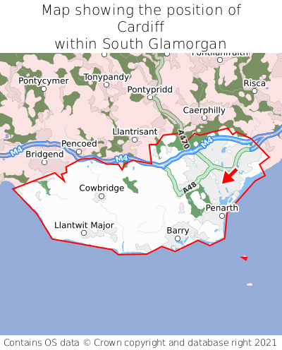 Map showing location of Cardiff within South Glamorgan