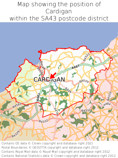 Map showing location of Cardigan within SA43