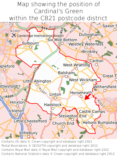 Map showing location of Cardinal's Green within CB21