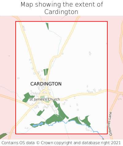 Map showing extent of Cardington as bounding box