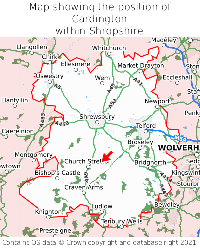 Map showing location of Cardington within Shropshire