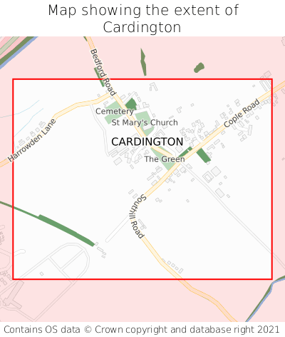 Map showing extent of Cardington as bounding box