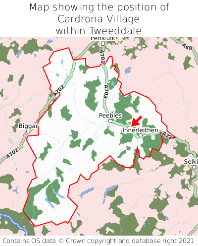 Map showing location of Cardrona Village within Tweeddale