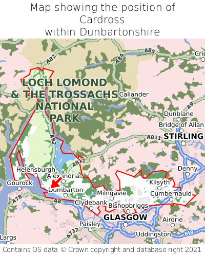Map showing location of Cardross within Dunbartonshire