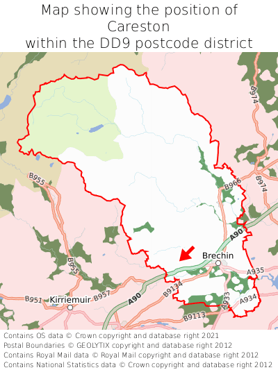 Map showing location of Careston within DD9