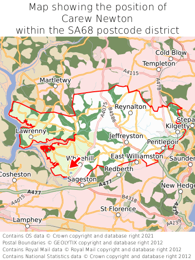 Map showing location of Carew Newton within SA68