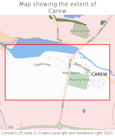 Map showing extent of Carew as bounding box