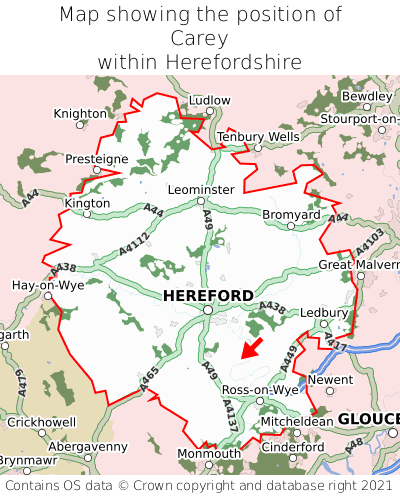 Map showing location of Carey within Herefordshire