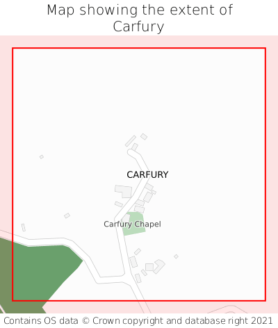 Map showing extent of Carfury as bounding box