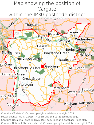 Map showing location of Cargate within IP30
