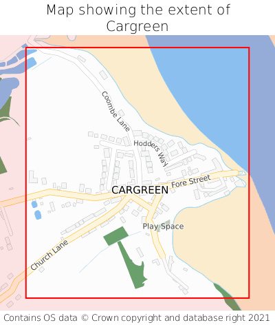 Map showing extent of Cargreen as bounding box