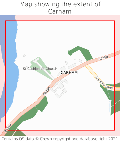 Map showing extent of Carham as bounding box