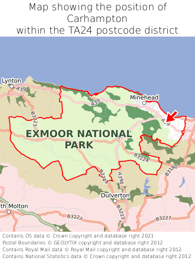 Map showing location of Carhampton within TA24