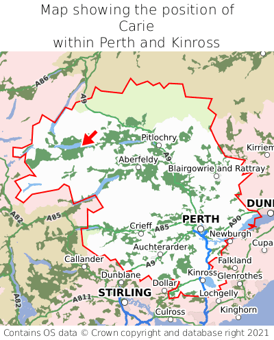 Map showing location of Carie within Perth and Kinross