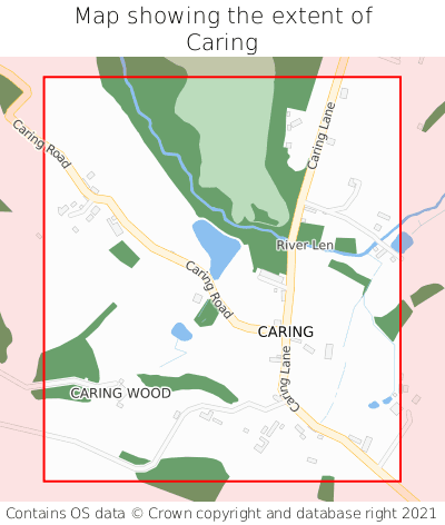 Map showing extent of Caring as bounding box