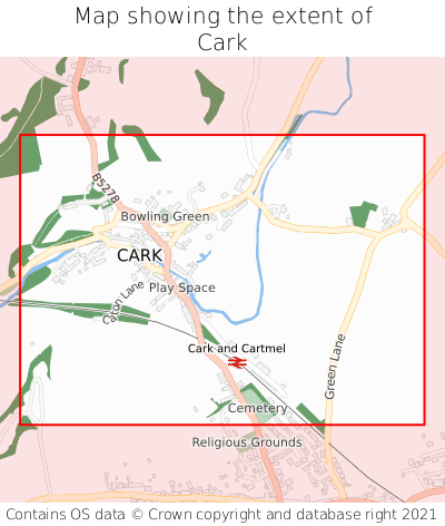 Map showing extent of Cark as bounding box