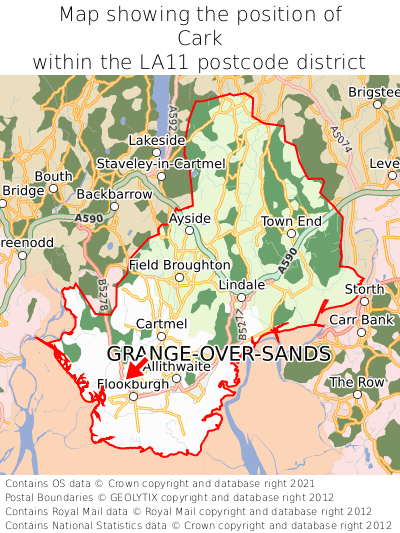 Map showing location of Cark within LA11