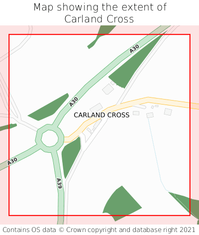 Map showing extent of Carland Cross as bounding box