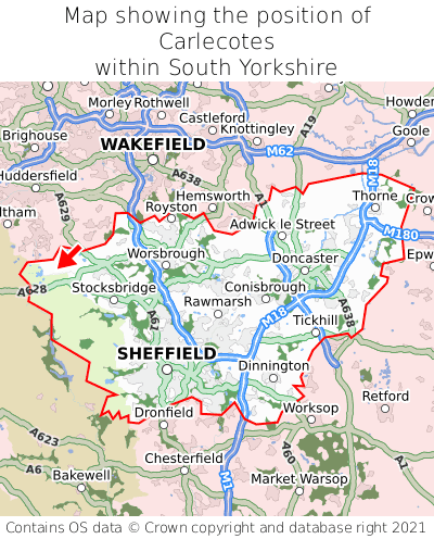 Map showing location of Carlecotes within South Yorkshire
