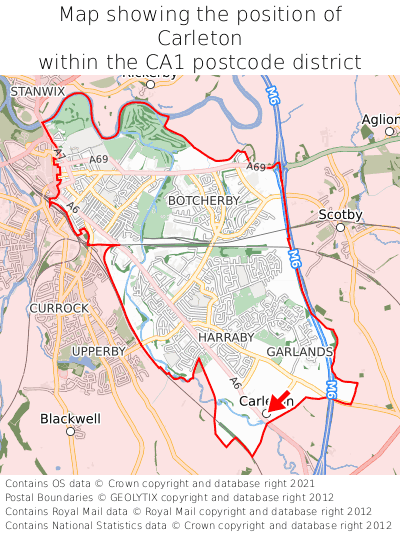 Map showing location of Carleton within CA1