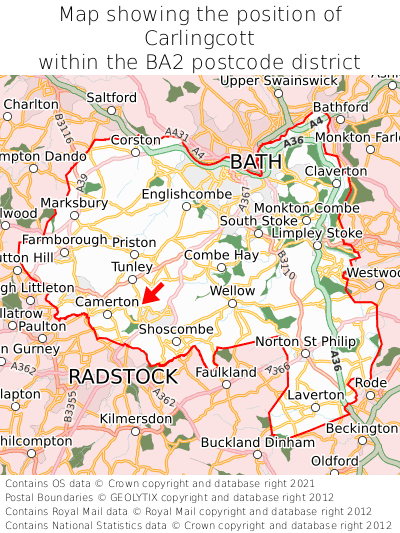 Map showing location of Carlingcott within BA2