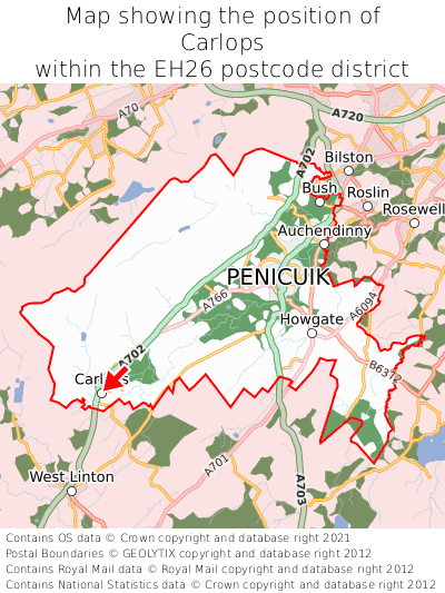 Map showing location of Carlops within EH26