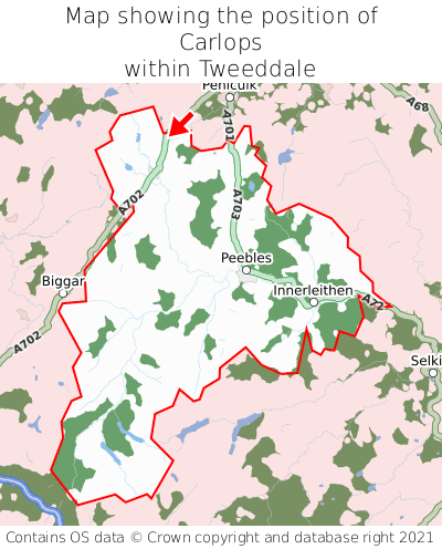 Map showing location of Carlops within Tweeddale