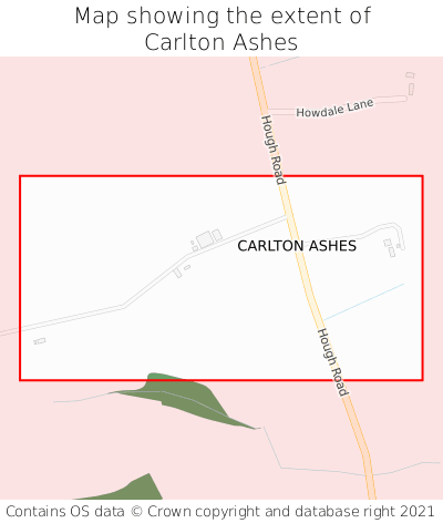 Map showing extent of Carlton Ashes as bounding box