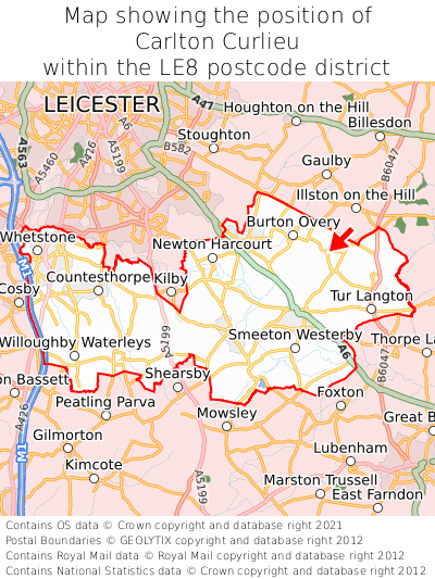 Map showing location of Carlton Curlieu within LE8