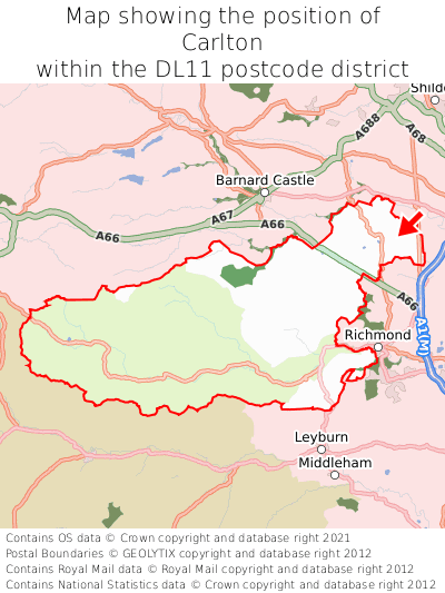 Map showing location of Carlton within DL11