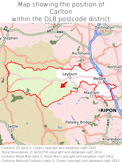 Map showing location of Carlton within DL8