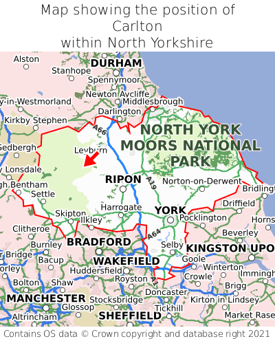 Map showing location of Carlton within North Yorkshire