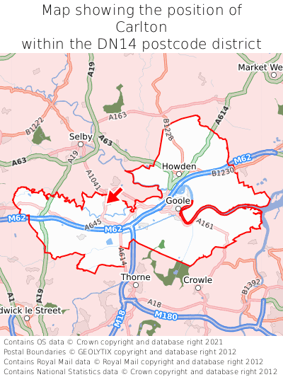 Map showing location of Carlton within DN14