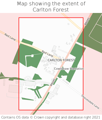 Map showing extent of Carlton Forest as bounding box