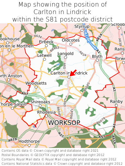 Map showing location of Carlton in Lindrick within S81