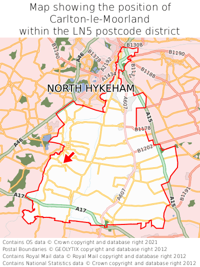 Map showing location of Carlton-le-Moorland within LN5