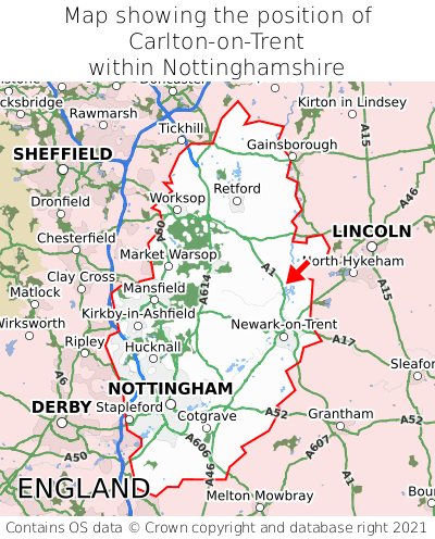 Map showing location of Carlton-on-Trent within Nottinghamshire