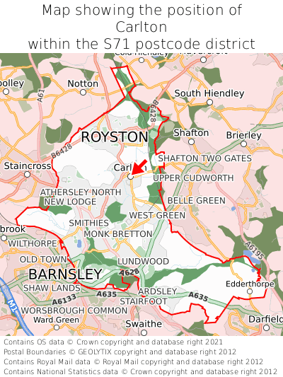 Map showing location of Carlton within S71