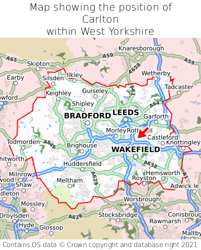 Map showing location of Carlton within West Yorkshire