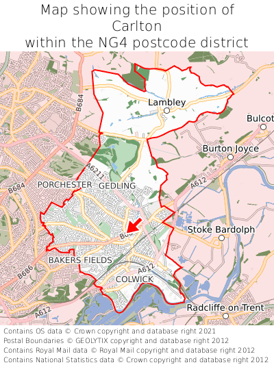 Map showing location of Carlton within NG4