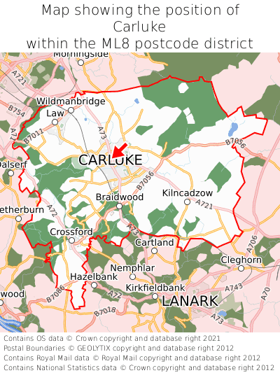 Map showing location of Carluke within ML8