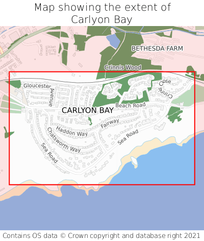 Map showing extent of Carlyon Bay as bounding box