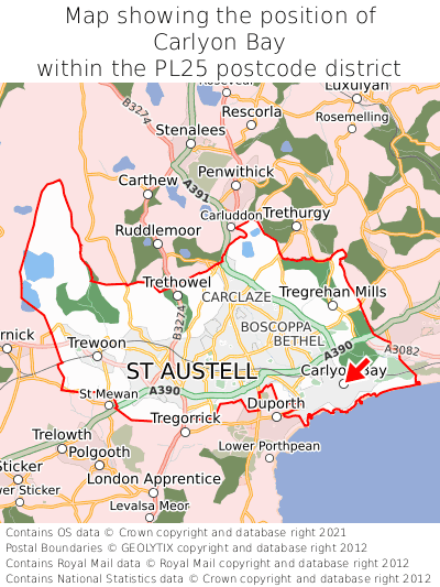 Map showing location of Carlyon Bay within PL25