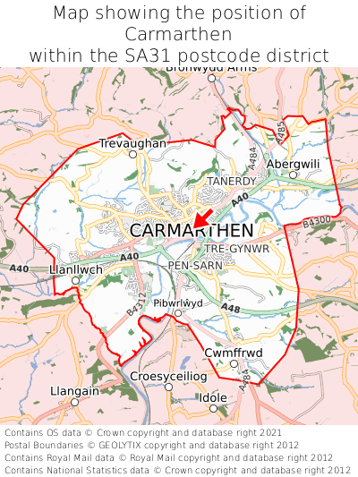 Map showing location of Carmarthen within SA31