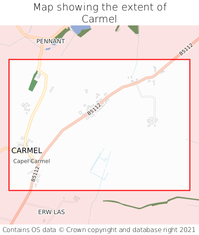 Map showing extent of Carmel as bounding box