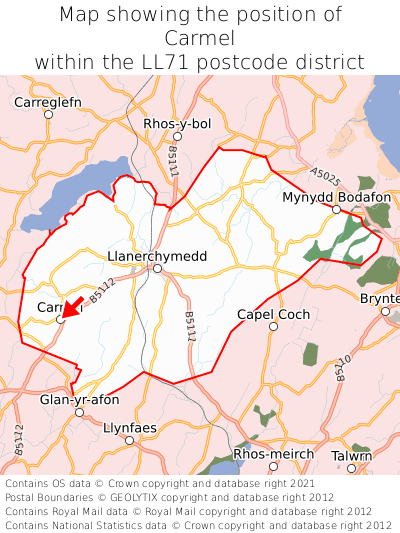 Map showing location of Carmel within LL71