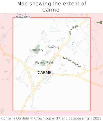 Map showing extent of Carmel as bounding box