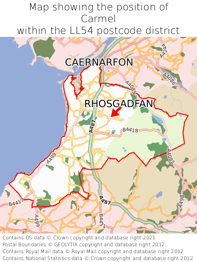 Map showing location of Carmel within LL54