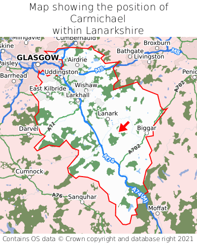 Map showing location of Carmichael within Lanarkshire