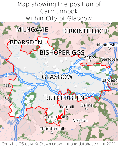 Map showing location of Carmunnock within City of Glasgow